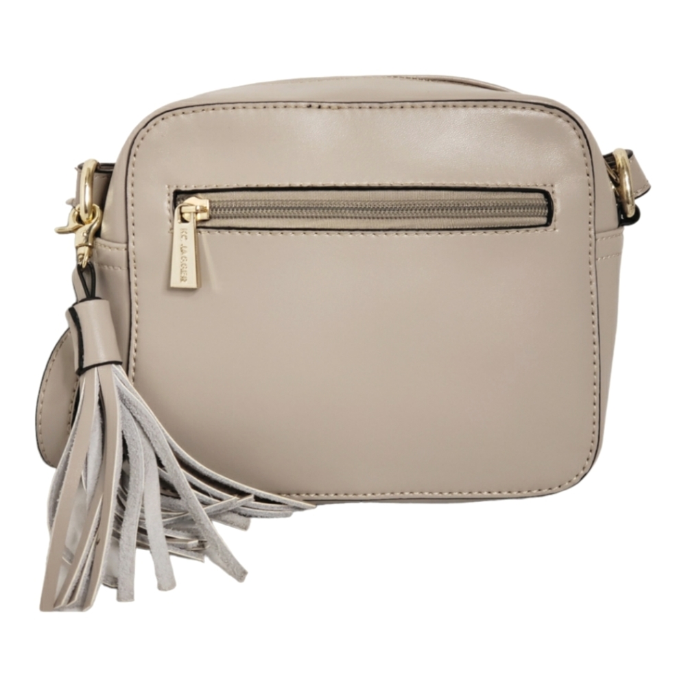 KC JAGGER Crossbody purse shoulder bag Beige Taupe Leather with Tassel